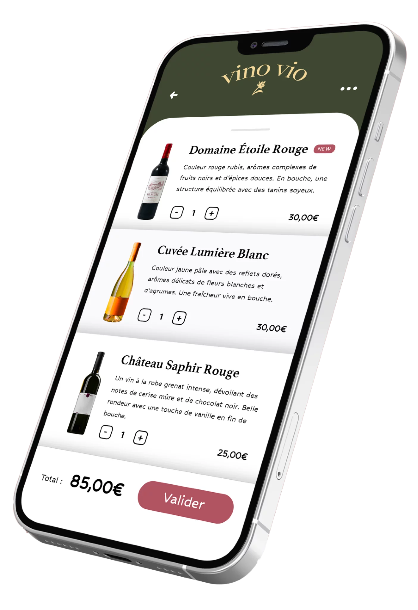 Mockup Application Fournisseurs de Vins